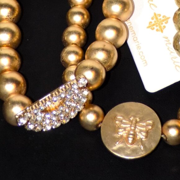 Lot 4 New Signed Jane Marie Metal Bead Bracelets Bundle. Bee Circle & Rhinestone - Picture 2 of 11